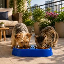 Double Pet Feeder/Waterer For Dogs And Cats, Stainless Steel Bowls, 450ml - Gấp đôi - Xem 10