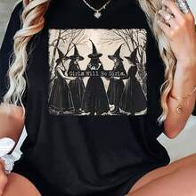 GIRLS WILL BE GIRLS Witch In The Forest Print Sport Crew Neck T-Shirts Spring Summer Short Sleeve T-Shirts Tops Loose Shirt - 款式 - 查看 1