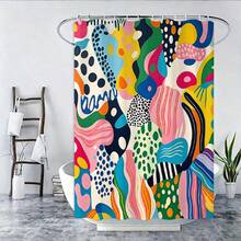 1/4pc Abstract Art Shower Curtain Set, Multi-Color Pop Art Print Bathroom Decor, Bathroom Curtain, Bathroom Accessories Including U-Shaped Mat, Toilet Lid Cover, 70.87X70.87 Inch Shower Curtain With Hooks, Modern Abstract Bathroom Decor - A - View 6