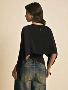 Blusa elegante de mujer con cuello de chal de unicolor - Negro - Ver 7