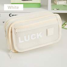 Luck Pencil Bag Pen Case Best Wish Frosted Front Multi Slots Mesh Pocket Storage Pouch For Stationery School - Multicolor - View 13