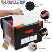 1pc Accordion File Folder, 25 Expandable Pockets Document Organizer, Portable File Bag With Blank Labels, Suitable For Home Office School Supplies - Rainbow Flap Accordion Bag - View 5