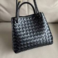 Bolso de mujer de cuero genuino tejido a mano BV Bottega Bang Bang de Andiamo Clutch Campana 2026, nuevo modelo de bolso de mujer de cuero genuino, bolso de mano retro de moda con cierre de mariposa tejido, bolso de hombro, bolso cruzado,  al por mayor del fabricante. - Hebilla plateada verde oliva - Ver 1