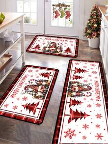 1pc Christmas Decorative Floor Mat 40x60cm, 50x80cm, 40x120cm, Pattern With Christmas Gnomes, Snowflakes, Christmas Trees And Gift Boxes, Red And Black Buffalo Plaid Border, Suitable For Holiday Home Decor, Entryway, Bathroom And Kitchen - Multicolor - View 3
