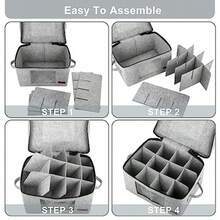 Foyego - Paquete de 2 cajas de almacenamiento para copas de vino con divisores recipientes de almacenamiento para embalaje y mudanza caja de almacenamiento de China para 12 cristalería copas de - GRIS CLARO2 PACK - Ver 4
