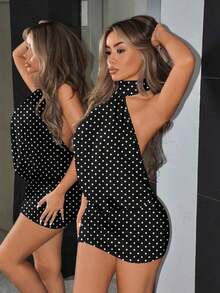 ICON Vestido mini ajustado con cuello alto, espalda descubierta y volantes - Multicolor 5 - Ver 6