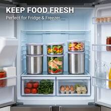 Contenedor de alimentos de acero inoxidable 304, caja sellada apilable para refrigerador para mantener la frescura, caja de almacenamiento de frutas, verduras y carne con tapa, caja de conservación de alimentos de gran capacidad, adecuada para el almacenamiento y organización de alimentos en la cocina - Multicolor - Ver 9