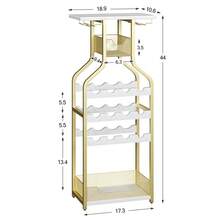 Rustic Freestanding Metal Wine Rack Table – Multi-Functional Bottle & Glass Holder Stand With Wood Countertop, Storage Shelves – Perfect For Home, Kitchen, Dining, Living Room – Compact Design - Gold - View 7