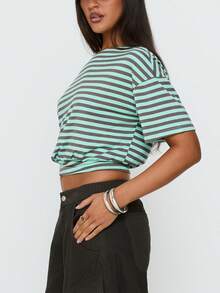 Women's Off-Shoulder Tops  Fitted Waist Ruched Short Sleeve Shirts For Going Out Tops Streetwear - Blue - View 2