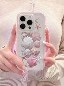 1pc Seashell Pattern Contrast Color Shockproof Phone Case, TPU Material, Suitable As Holiday Gift, Compatible With Apple 11 12 13 14 15 16 Pro/Pro Max/14 15 16 Plus/17, Unisex - Multicolor - View 4