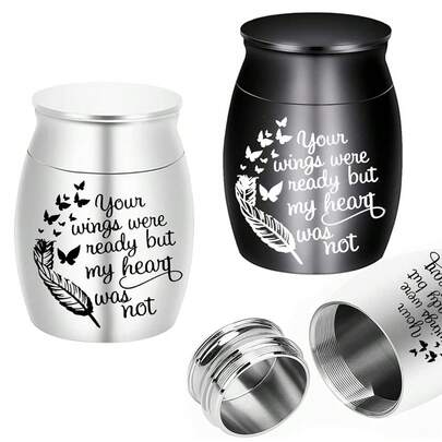 Hũ tro nhỏ - Hũ tro mini hợp kim nhôm cao 1.57 inch 2 màu, hũ tro hỏa táng cho tro người/thú cưng, hũ lưu giữ tro nhỏ cho gia đình & những người thân yêu - Đôi cánh của bạn đã sẵn sàng nhưng trái tim tôi thì chưa