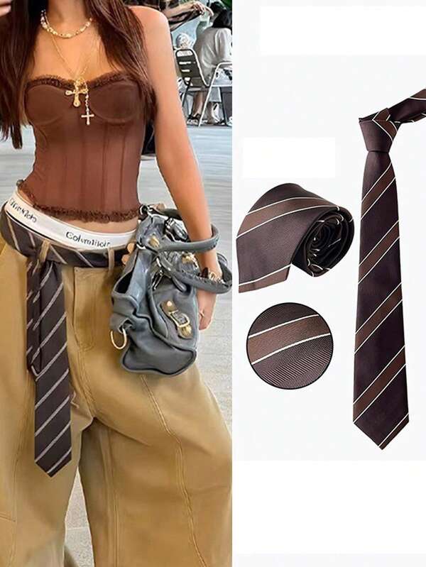 1 Peça Cinto de Gravata Listrado Vintage Americano, Acessório Versátil de Laço para Cintura de Denim de Alta Qualidade Feminino 2025 Novo
