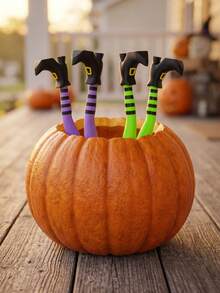 3D Printed Gothic Witch Leg Planter Decoration, Made Of Durable Plastic Material, Suitable For Plant Garden, Lawn, Halloween Atmosphere Decoration, Halloween Party Decoration, Garden Yard Lawn Decoration, Suitable For Halloween Party And Creating Halloween Atmosphere - A - View 3