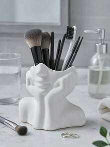 Ceramic-Texture Makeup Brush Holder Luxury Facial Sculpture Organizer Box Fashion Vanity Makeup Brush Rack For Makeup Tool Storage - Multicolor - View 17