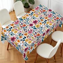 1pc Rectangular Polyester Tablecloth, Floral Pattern, Single-Sided Printing, Suitable For Tabletop, Washable And Reusable, Applicable For Indoor, Outdoor, Patio, Wedding, Party, Dining, Craft Exhibition, Banquet Decoration - Multicolor - View 1