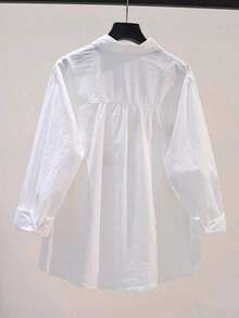 Versatile Women's Long-Sleeved Solid-Color Shirt With Embroidery, For Spring - White - View 2