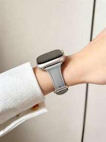 純色PU手錶錶帶，相容於Apple Watch 42mm、38mm、40mm、41mm、44mm、45mm、46mm、49mm，時尚智慧手錶替換錶帶，適用於Series Ultra2、Ultra SE2、SE 11、10、9、8、7、6、5、4、3、2、1及更多，女款，可用作學生返校禮物 - 淺灰色 - 查看 3