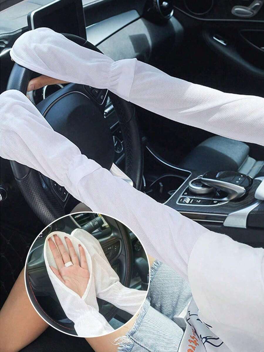 新款多色可選透氣涼感無指袖套手套，防曬手套，四季通用彈性女款 UV 防護透氣冰絲戶外防曬手套，汽車配件/汽車防曬用品