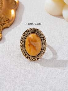 1 Stück Vintage Palast-Stil geometrischer ovaler Steinring, Blumen-Rand-Schnitzdesign, betont edel und elegant, geeignet für Frauen als Partytragen - golden - Übersicht 4