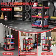 Tool Trolley With 3 Levels, Metal Frame, 120 Kg Load Capacity, Wheels, Handle, Red - 1PC - View 5