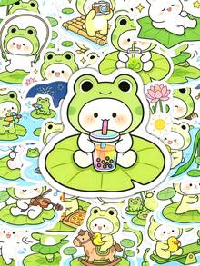 50Pcs Frog Costume Bunny Stickers For Journaling, Cute Rabbit Decals For Scrapbooking, Bullet Journal, Planner, DIY Crafts, Mood Tracking, Greenery Collages, Back To School - Multicolor - View 1