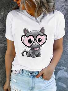Women's Printed Short-Sleeved Summer T-Shirt, Modern And Casual, Machine Washable, Comfortable Fit, 2D Flat Print, Women's Shirts, Women's Blouses, Clothing, Pretty Blouses, Women's Blouses. - 白色_01 - 查看 1