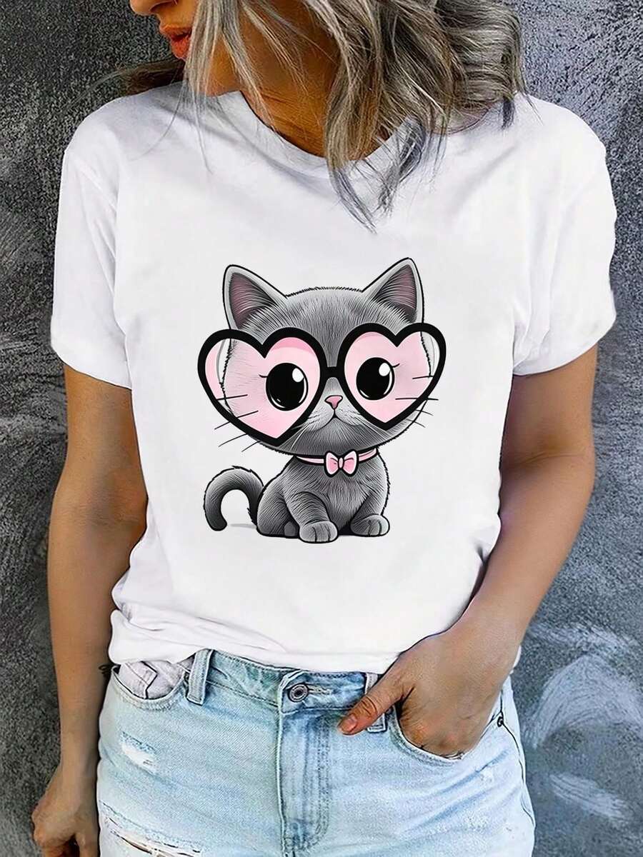 Women's Printed Short-Sleeved Summer T-Shirt, Modern And Casual, Machine Washable, Comfortable Fit, 2D Flat Print, Women's Shirts, Women's Blouses, Clothing, Pretty Blouses, Women's Blouses. - 白色_01 - 查看 1