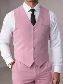Men's Suit Vest, Formal Dress Vest, Gentleman Solid Color Slim Fit Casual Vest For Party, Banquet, Business, Wedding, Pink, Size XS-3XL - Pink - View 1