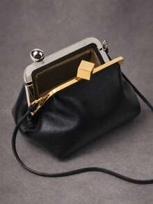 Pochette piccola con clip in metallo, tracolla regolabile, dimensioni compatte per l'uso quotidiano. - nero - Visualizzare 5