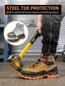 Steel Toe Boots For Men Lightweight Indestructible Slip Resistant Waterproof Construction Safety Anti-Smash  Anti-Puncture Construction Working Boots - Orange - View 4