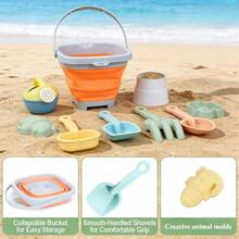 11 pezzi Set divertente per bambini di secchio e setaccio pieghevoli, secchio portatile e pieghevole per spiaggia, sabbia, giochi d'acqua - Multicolore - Visualizzare 7