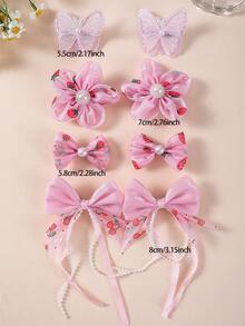 8/8/16pcs Girls Multicolor Tulle Chiffon Fabric Faux Pearl Flower Hair Clips Bow Tassel Ribbon Hair Accessories Headwear Top Clip Back Clip Side Clip Alligator Hair Clip For Daily Use - Multicolor - View 6