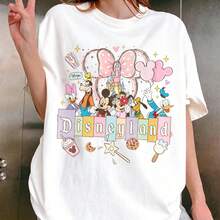 Disney Mickey & Friends Aesthetic Oversized T-Shirt Unisex, 100% Cotton Vintage Short Sleeve Casual Top, Family & Girls Trip Graphic Print Tee - trắng - Xem 1