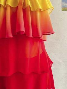 FJDVSoleia Nuevo vestido elegante y romántico para invitados de boda, de unicolor, con espalda descubierta, multicapa con volantes de gasa, minivestido, adecuado para estilo bohemio, boho, flores románticas, vacaciones, fiestas florales, citas, San Valentín, Pascua, carnaval, té de la tarde, playa, crucero, vacaciones en la ciudadFBSB 1SYR - Naranja Quemada - Ver 4