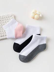 5 pares de calcetines cortos de malla de unicolor para niños, calcetines escolares para niños y niñas, calcetines para niños de color contrastante - Negro - Ver 9