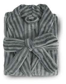 Appel Plush Flannel Bathrobe - Super Comfortable - Gray Striped - View 1