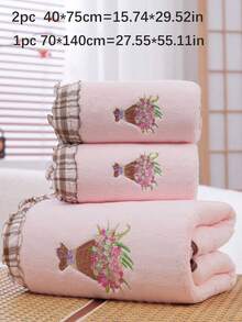 珊瑚絨刺繡玫瑰臉巾、浴巾、手捧花、婚禮裝飾、伴娘、吸水超細纖維純色刺繡浴巾或毛巾、情侶款居家手巾浴巾、柔軟親膚浴室毛巾、浴室用品、沙灘巾，適用於浴室、飯店、開學季、居家必需品、毛巾、護膚 - 粉色 - 查看 12