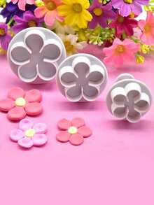 3pcs Reusable PP Cookie Stamp,Cute Flower Design Washable Cookie Press Mold For Baking Lovers - White - View 6