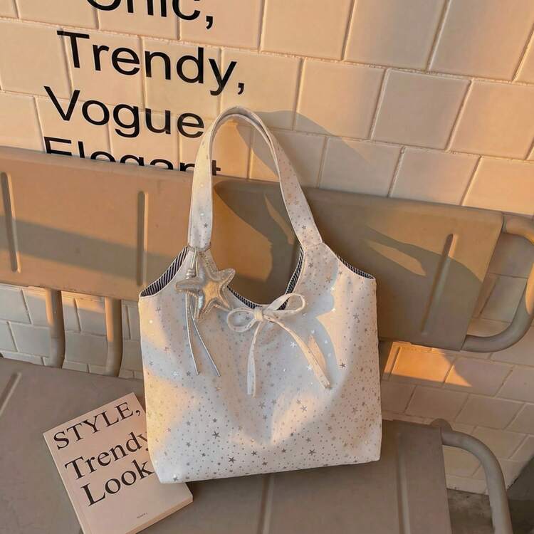 Bolso de mano moderno y versátil para mujer, estilo casual elegante con un toque de alta gama, bolso de hombro estiloso ideal para ir de compras. - Blanco roto sin colgantes - Añade 5