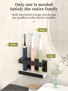 1 pieza Soporte para cepillo de dientes, Organizador de cepillo de dientes eléctrico, Caja de almacenamiento de 3 ranuras para el baño, Soporte multifuncional para cepillo y pasta de dientes - Accesorio de ducha esencial - Negro - Ver 6
