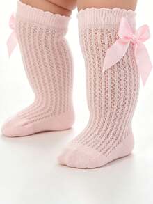 6 Pairs Baby Girls' Socks, Infant Bow Cotton Lace Mesh Over-The-Knee Socks For Summer, Newborn Princess Long Socks - Multicolor - View 6