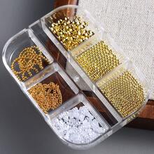 龐克風美甲鏈條吊飾，金屬鏈條與珠飾製成，含珍珠與金色珠子，手工美甲裝飾鏈，適合 Y2K 風格 3D 美甲藝術美甲飾品 - 彩色 - 查看 6
