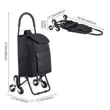 Foldable Shopping Trolley, 450x350x965mm, 6-Wheeled Stair-Climbing Hand Truck, Oxford Fabric Storage Bag, For Shopping, Office, Moving, Transport, Outdoor Use, Laundry, Black - Einkaufsstil Schwarz 110lbs EVA 6 Räder Legierter Stahl - View 10