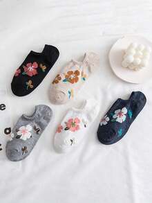 5雙女士花卉薄款低幫襪，透氣吸汗女士隱形襪 - 彩色 - 查看 2