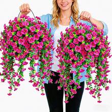 4pcs/6pcs/8pcs Artificial Green Vine And Eucalyptus Leaf Decor. UV Resistant Suitable For Outdoor. Suitable For Wedding, Porch, Living Room, Office Wall, Garden, Bookshelf, Home Decor. - Red Lotus Color - View 1