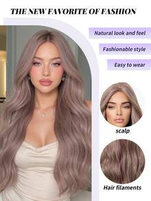 Tóc giả sóng nước 28 inch ombre nâu nhạt sang vàng tro rẽ ngôi giữa, uốn xoăn lỏng định hình sẵn, sợi tổng hợp chịu nhiệt, phong cách cá tính cho nữ, hợp streetwear, hip hop, lễ hội âm nhạc, mặc thường ngày và đi club - Hồng - Xem 7