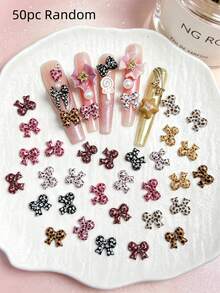 10-100pcs Y2K Leopard Print Bow & Heart Nail Charms, 3D Resin Flatback Nail Art Decoration, Cute Mini Bow Nail Studs For DIY Manicure Accessories - Multicolor - View 11