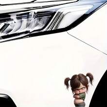 1pc Angry Girl Cartoon Character Sticker, With Braids Green Top And Jeans, Suitable For Car Motorcycle Wall Window Ceramic Wall Sticker, Funny Design Cute Room Decor - 1pc - View 4
