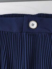 Pantalones cortos/falda plisada de unicolor, de moda versátil y holgada para mujer, para el verano - Café integral - Ver 8