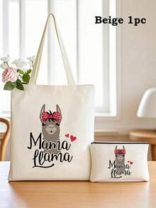 Mama Llama Tote Bag & Wallet Set, Cute White Alpaca Print Mother & Baby Bag, New Mom Hospital Delivery Diaper Bag Gift, Matching Mother & Child Handbag, Practical Mother's Gift Set School Supplies - Multicolor - View 11